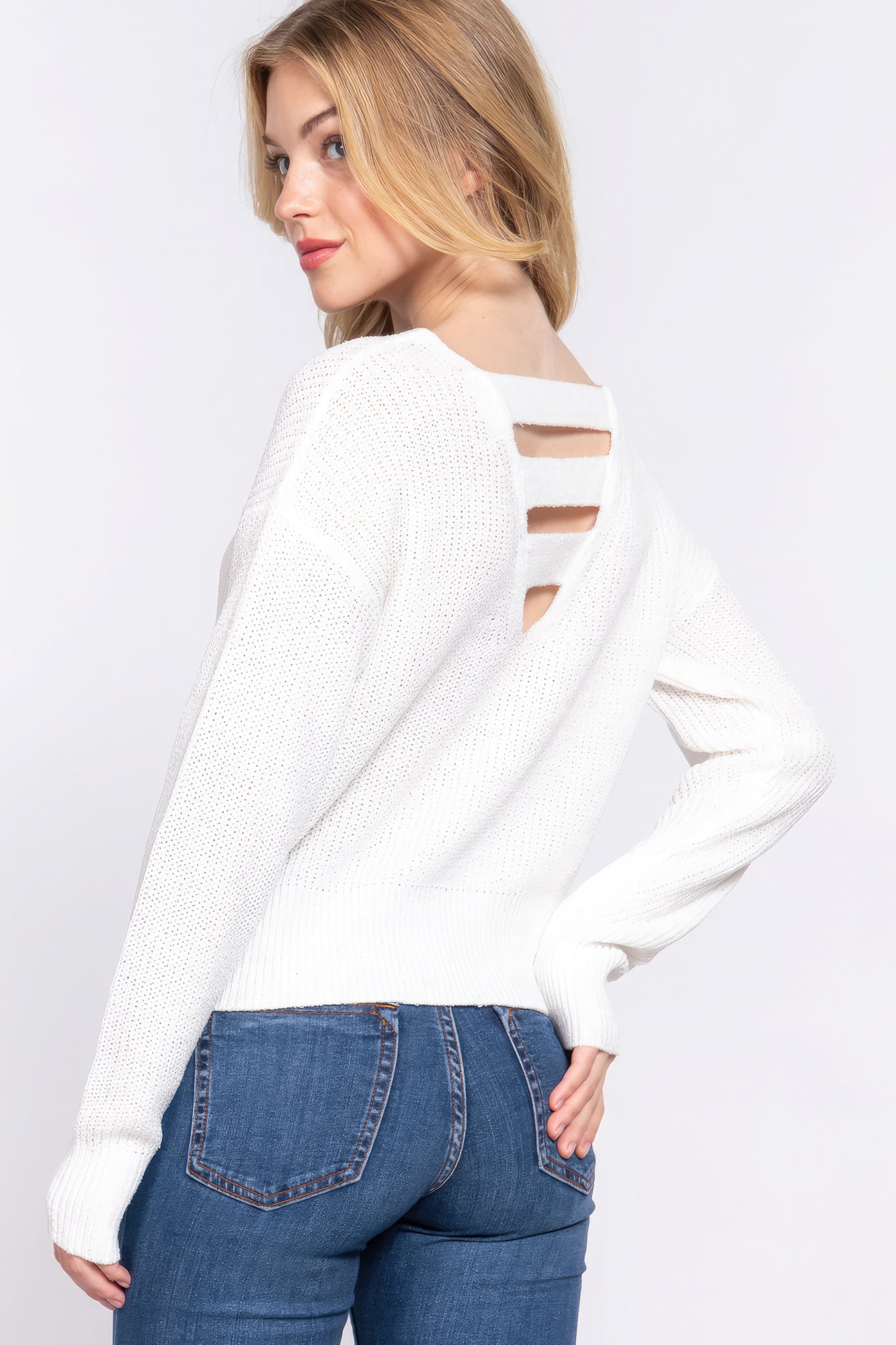 Dolman Slv Strappy Open Back Sweater